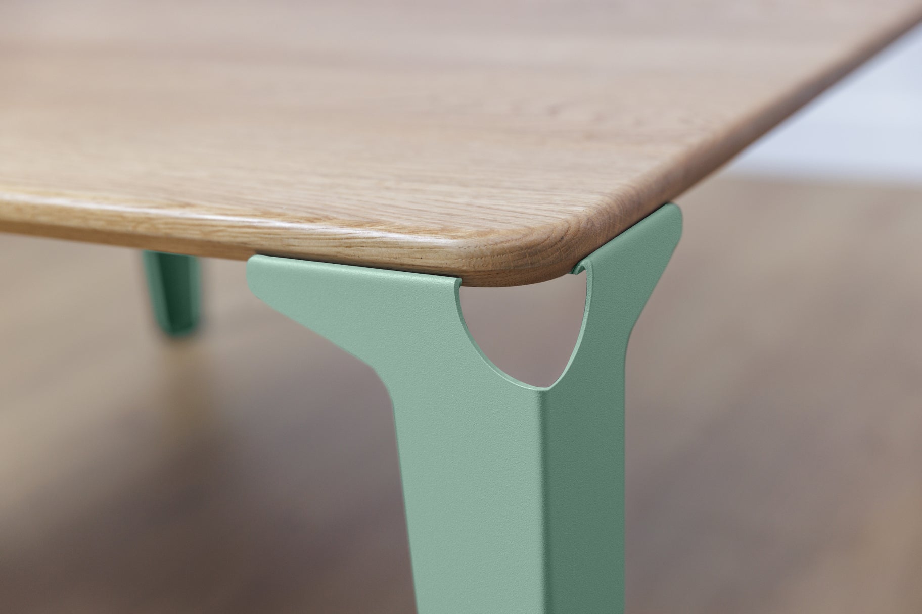 table basse bois et acier Biarritz de couleur vert pastel
