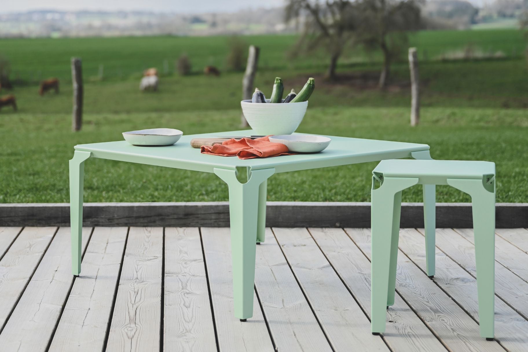 Table basse extérieur avec des légumes