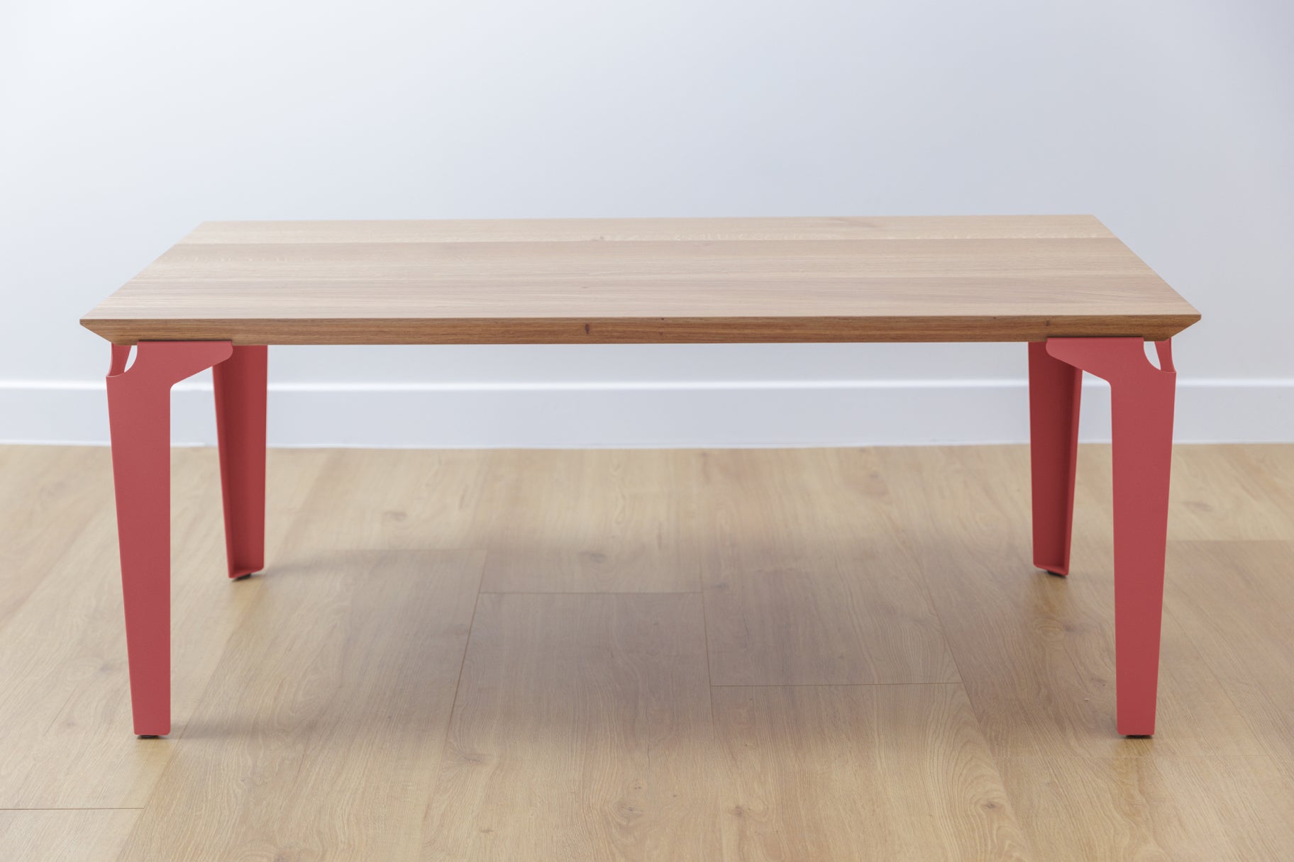 table basse bois et acier rose Laval - atelier percheron