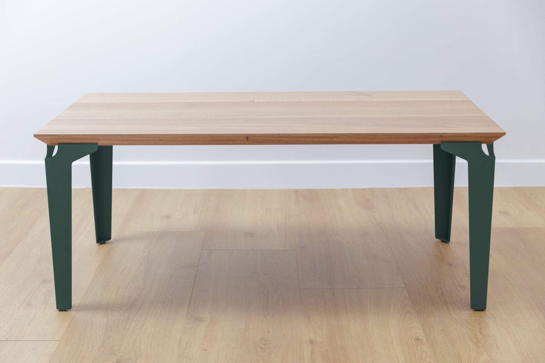 table basse bois et acier vert mousse Laval - atelier percheron