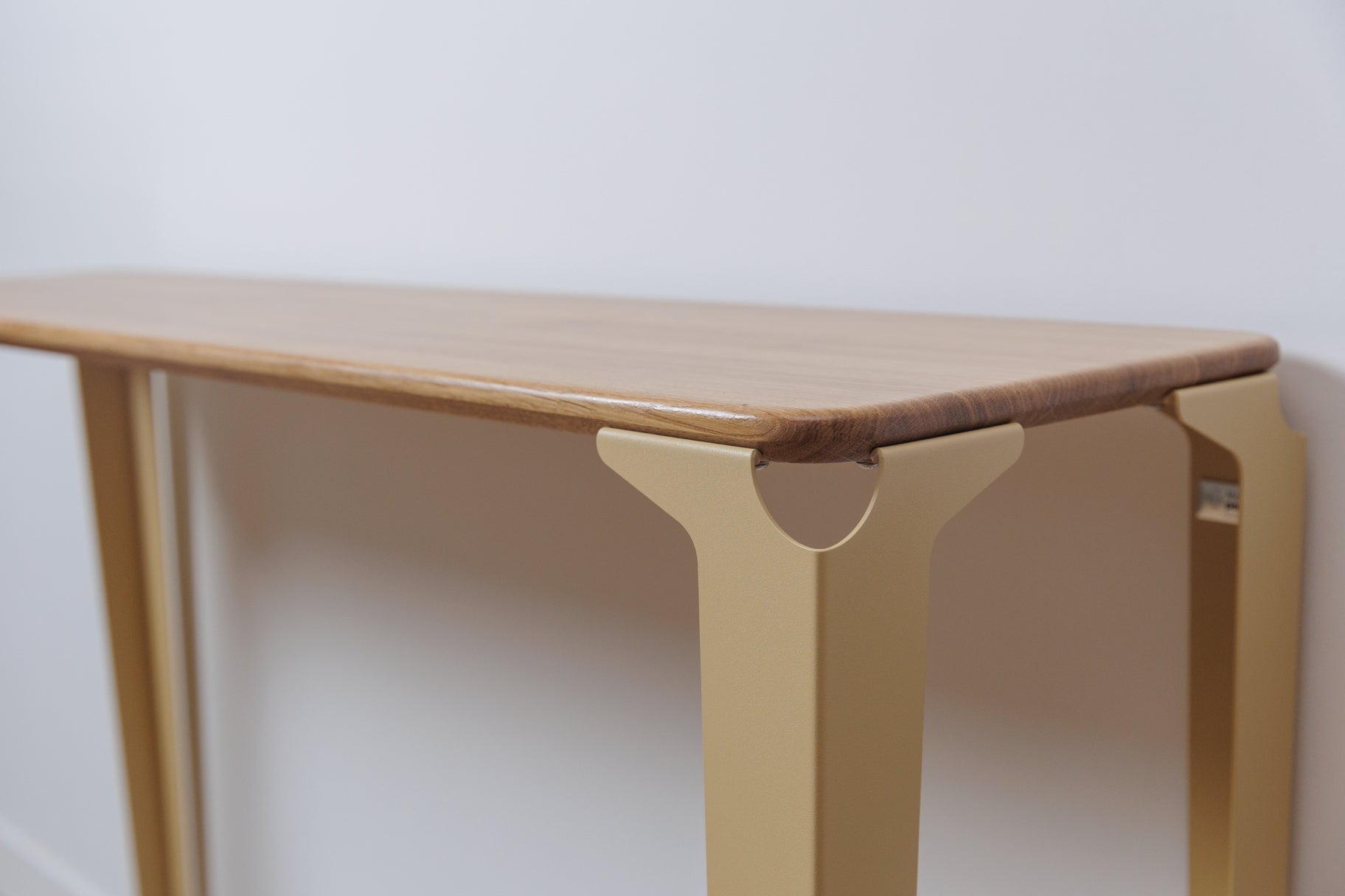console Vittel plateau bois massif de chêne et pieds acier beige
