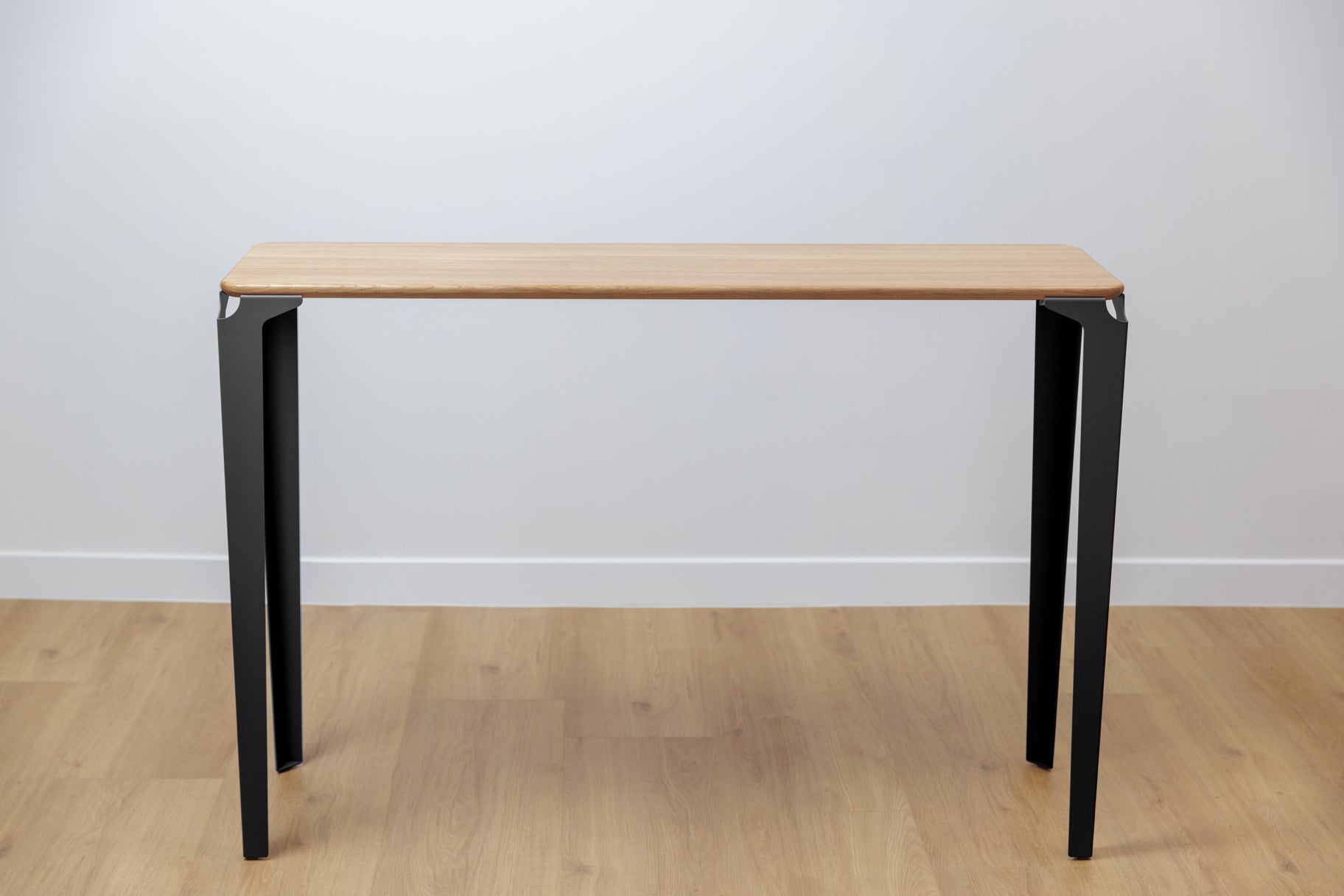 console Vittel plateau bois massif de chêne et pieds acier noir