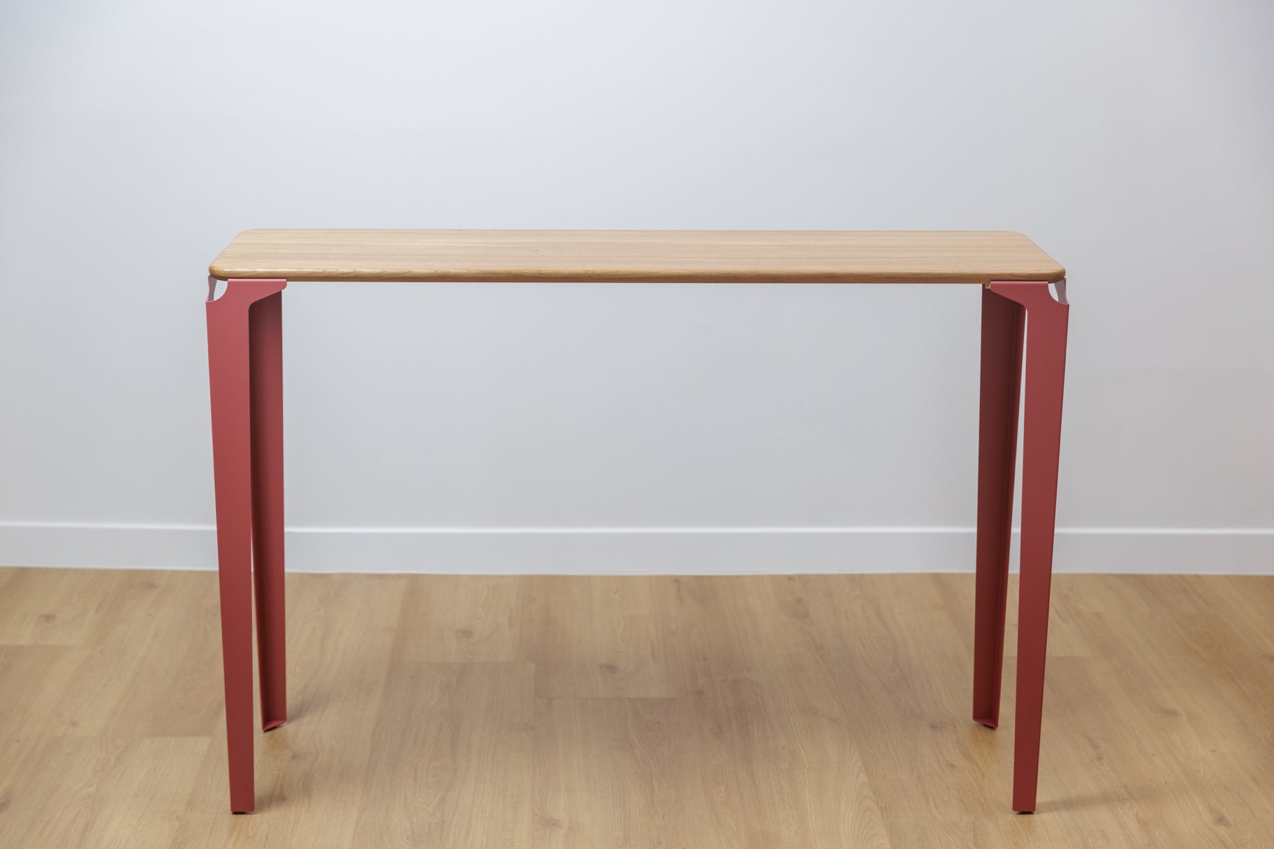 console Vittel plateau bois massif de chêne et pieds acier rose